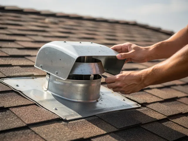 East Hemet Dryer Vent Cleaning certified technician safely cleaning a roof-mounted dryer vent in East Hemet