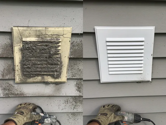 East Hemet Dryer Vent Cleaning technician installing high-quality dryer vent cover at a residential property in East Hemet